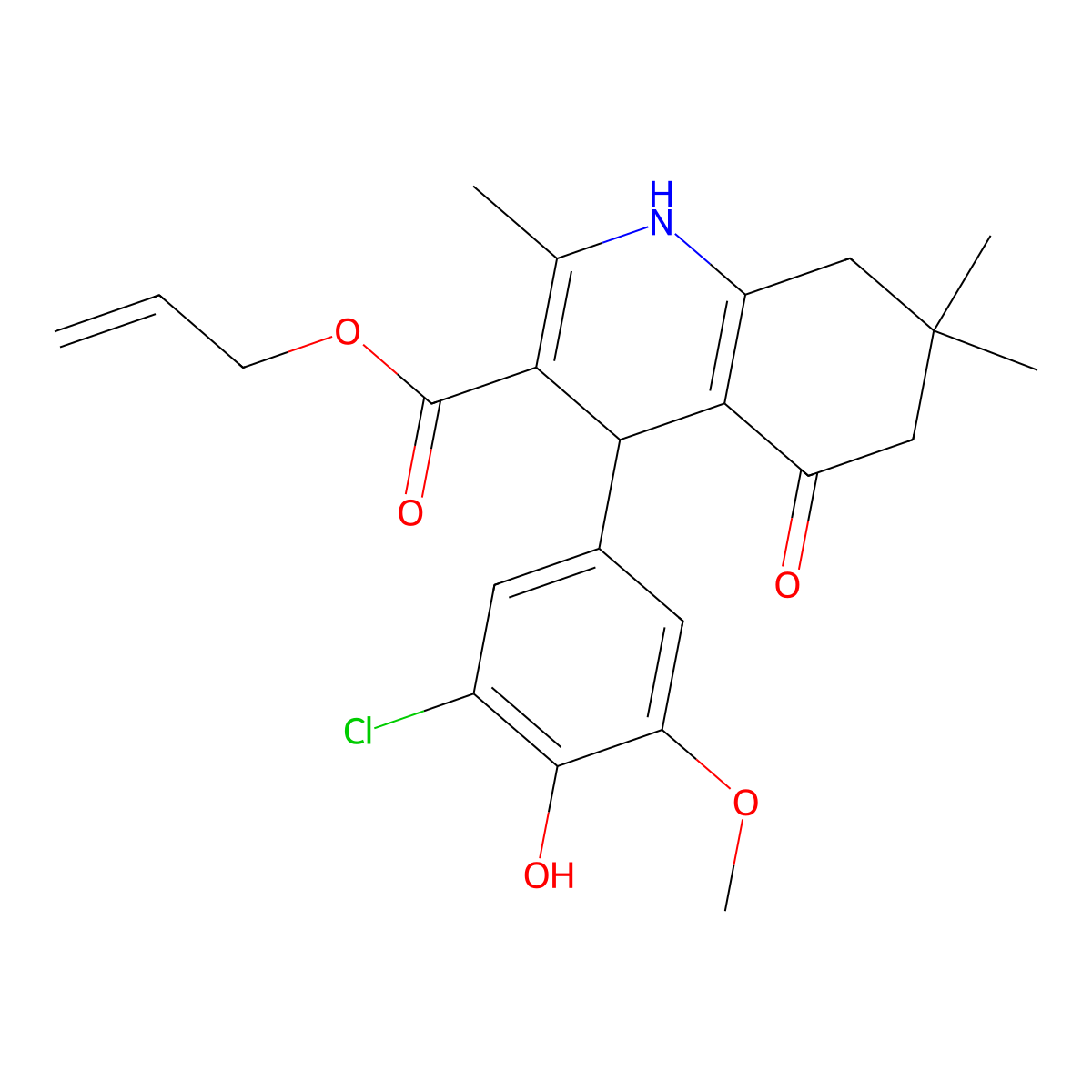 Prop-2-enyl 4-(3-chloro-4-hydroxy-5-methoxyphenyl)-2,7,7-trimethyl-5-oxo-1,4,6,8-tetrahydroquinoline-3-carboxylate molecular structure, CAS 299945-77-0