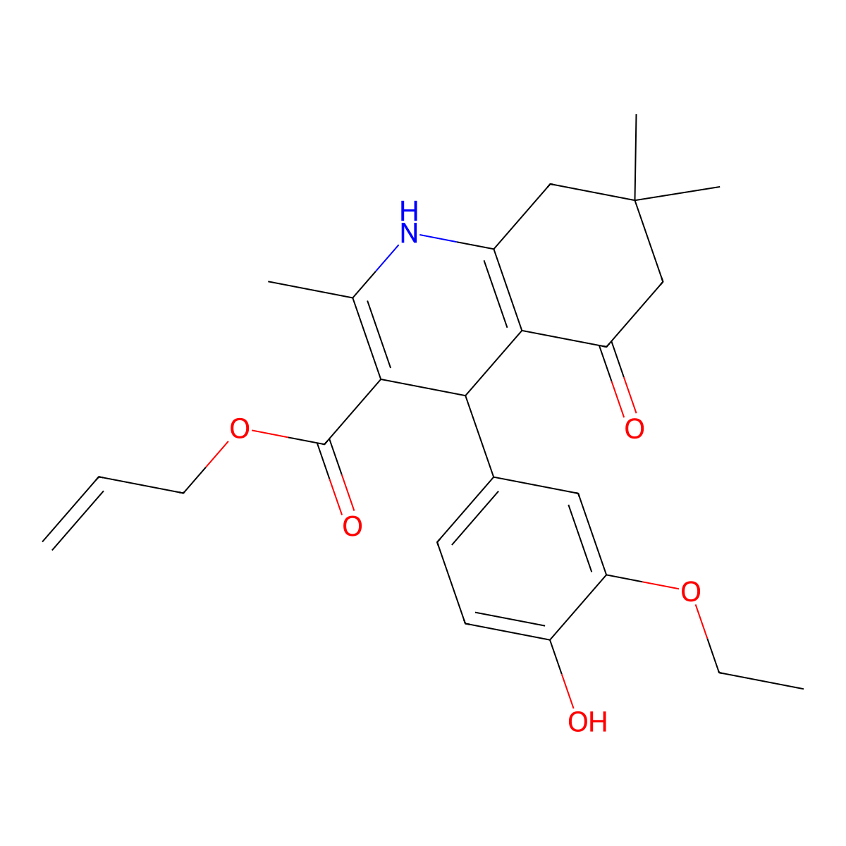 Allyl 4-(3-ethoxy-4-hydroxyphenyl)-2,7,7-trimethyl-5-oxo-1,4,5,6,7,8-hexahydro-3-quinolinecarboxylate molecular structure, CAS 299945-81-6