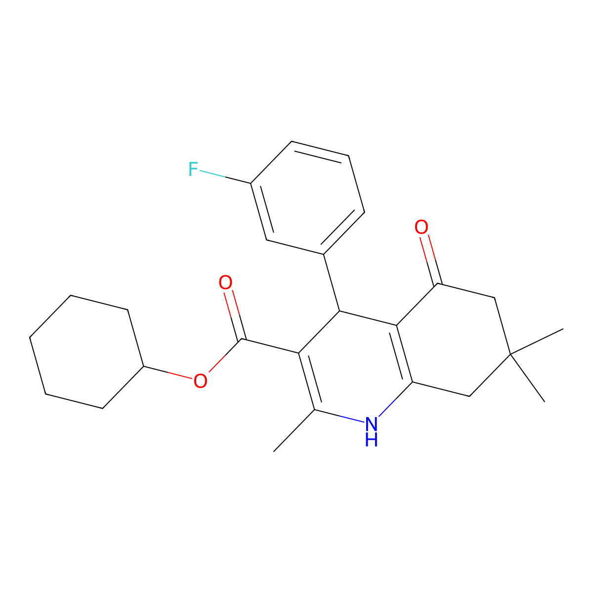 Cyclohexyl 4-(3-fluorophenyl)-2,7,7-trimethyl-5-oxo-1,4,6,8-tetrahydroquinoline-3-carboxylate molecular structure, CAS 299945-86-1