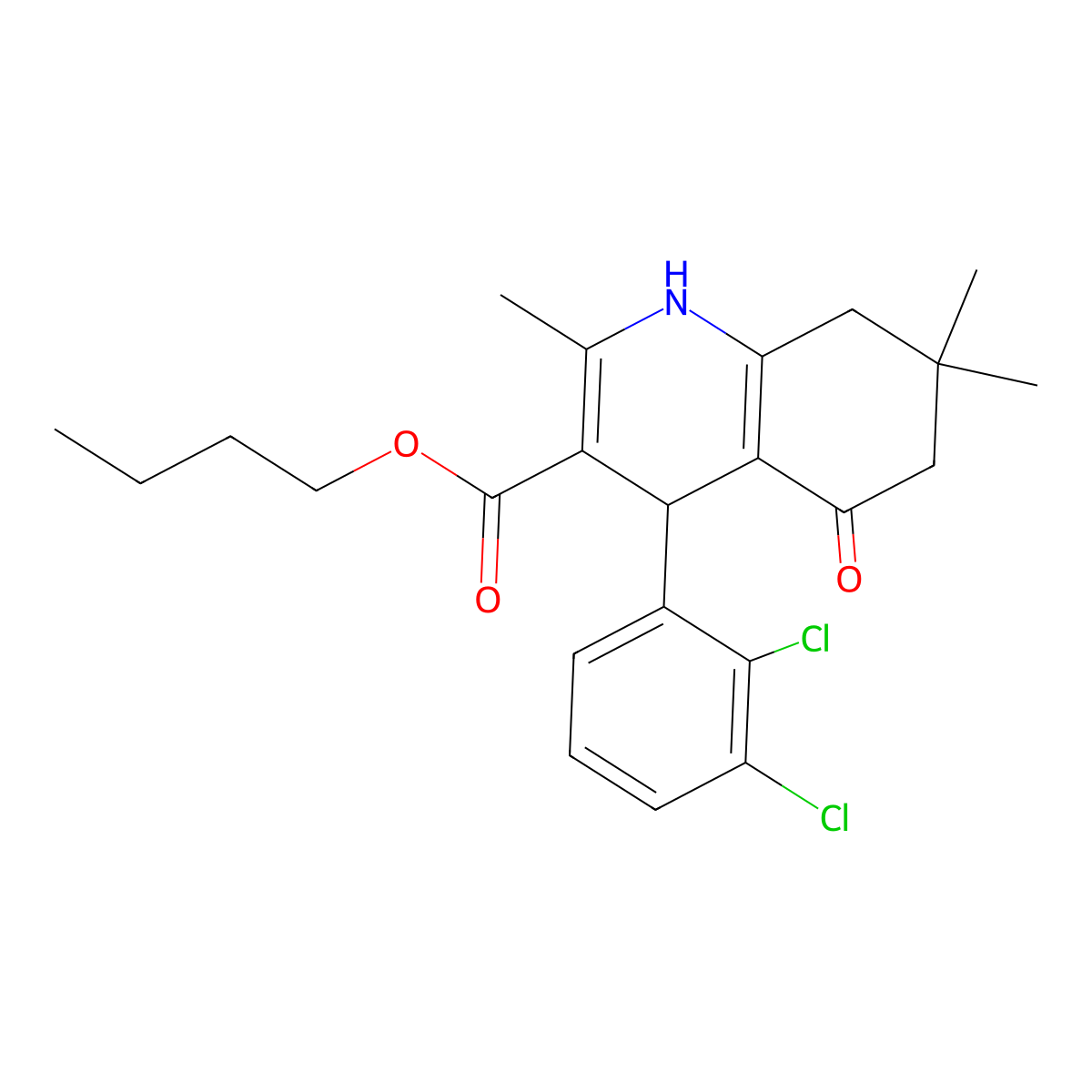 Butyl 4-(2,3-dichlorophenyl)-2,7,7-trimethyl-5-oxo-1,4,5,6,7,8-hexahydroquinoline-3-carboxylate molecular structure, CAS 299945-87-2