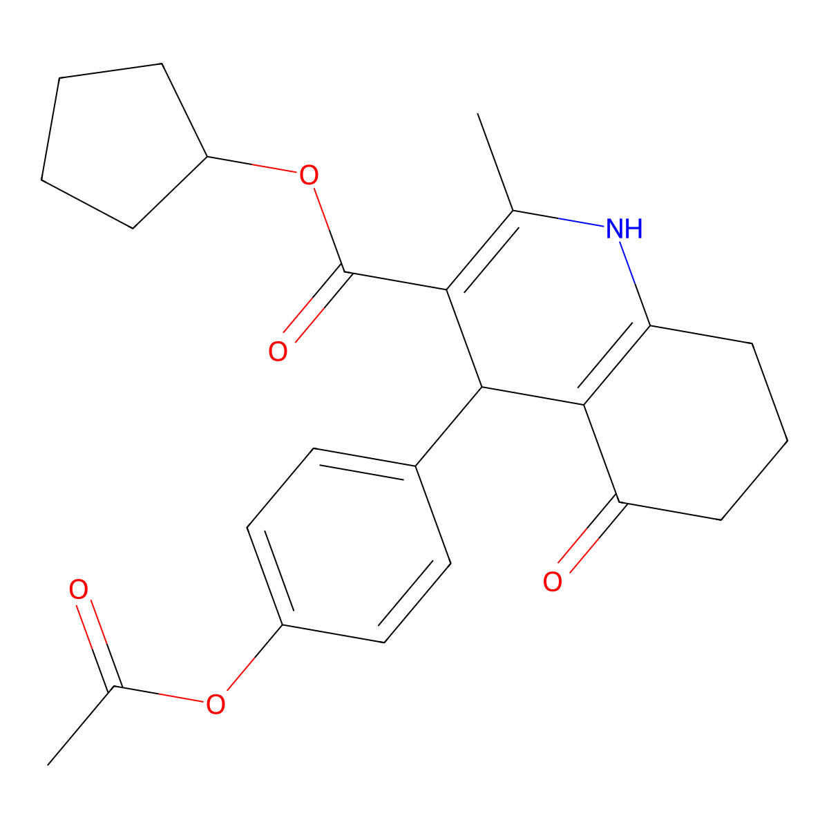 Cyclopentyl 4-[4-(acetyloxy)phenyl]-2-methyl-5-oxo-1,4,5,6,7,8-hexahydroquinoline-3-carboxylate molecular structure, CAS 299945-91-8