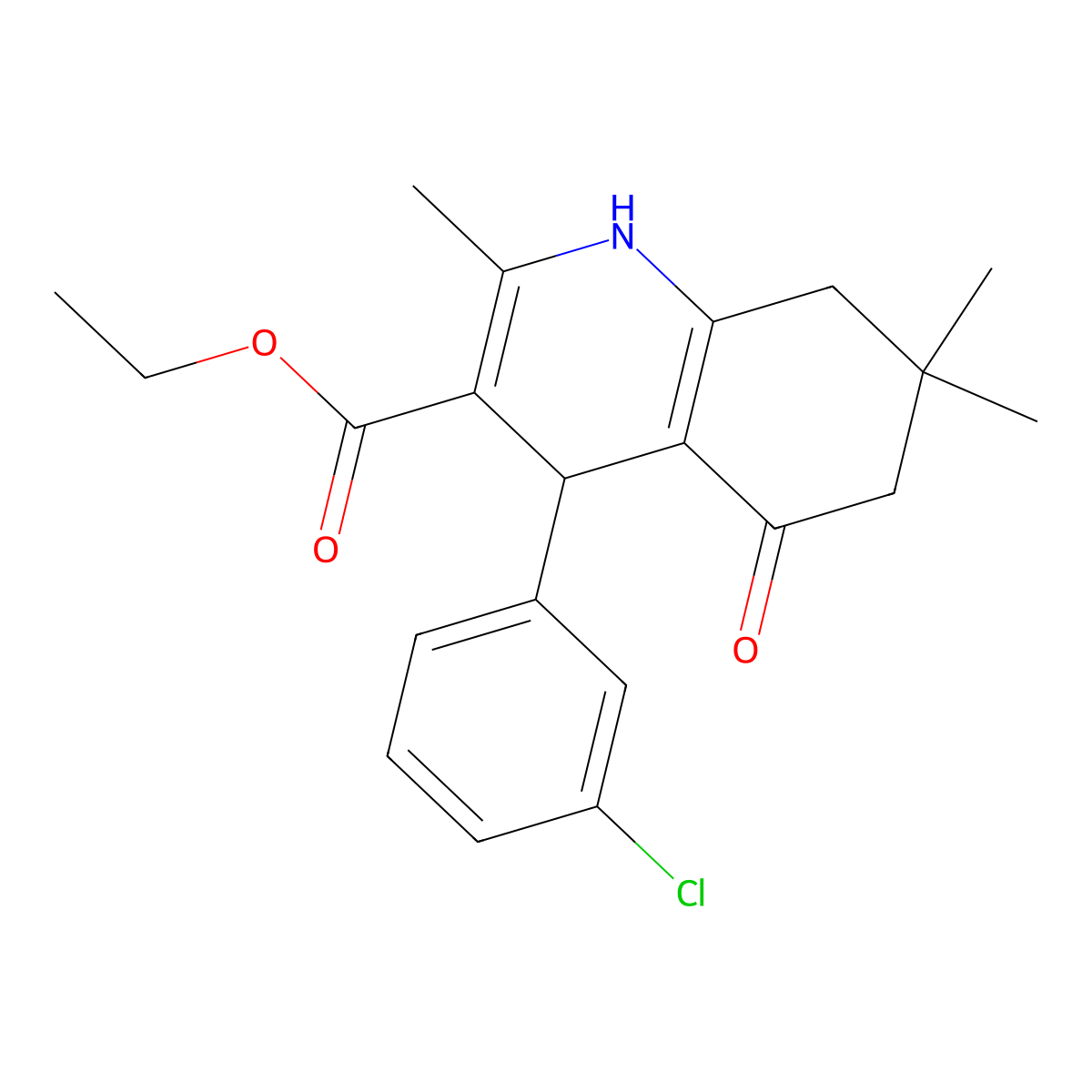 Ethyl 4-(3-chlorophenyl)-2,7,7-trimethyl-5-oxo-1,4,5,6,7,8-hexahydroquinoline-3-carboxylate molecular structure, CAS 299945-97-4