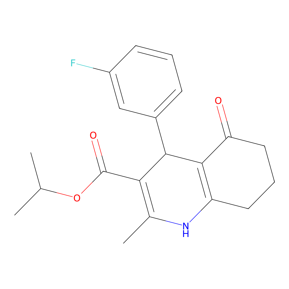 Isopropyl 4-(3-fluorophenyl)-2-methyl-5-oxo-1,4,5,6,7,8-hexahydro-3-quinolinecarboxylate molecular structure, CAS 299946-00-2