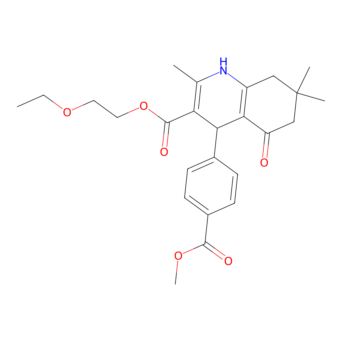 2-Ethoxyethyl 4-(4-methoxycarbonylphenyl)-2,7,7-trimethyl-5-oxo-1,4,6,8-tetrahydroquinoline-3-carboxylate molecular structure, CAS 299946-04-6