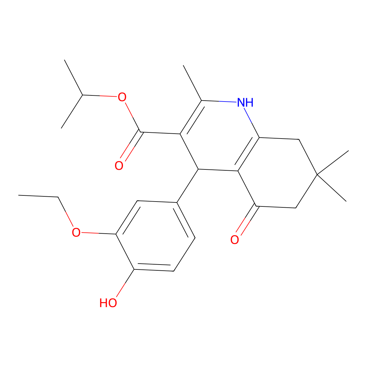 Propan-2-yl 4-(3-ethoxy-4-hydroxyphenyl)-2,7,7-trimethyl-5-oxo-1,4,6,8-tetrahydroquinoline-3-carboxylate molecular structure, CAS 299946-05-7