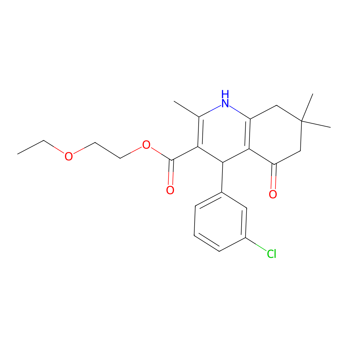 2-Ethoxyethyl 4-(3-chlorophenyl)-2,7,7-trimethyl-5-oxo-1,4,5,6,7,8-hexahydroquinoline-3-carboxylate molecular structure, CAS 299946-10-4