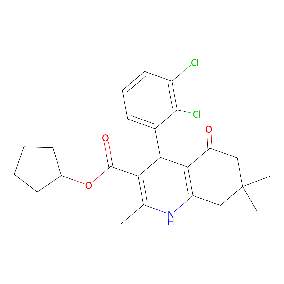 Cyclopentyl 4-(2,3-dichlorophenyl)-2,7,7-trimethyl-5-oxo-1,4,5,6,7,8-hexahydroquinoline-3-carboxylate molecular structure, CAS 299946-13-7