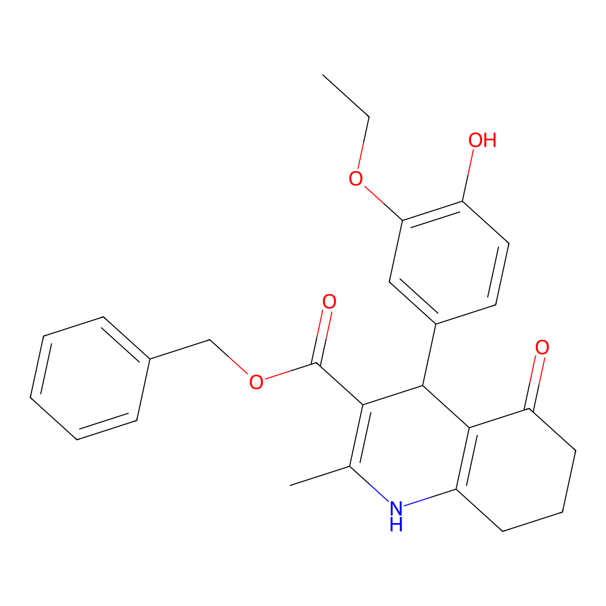 Benzyl 4-(3-ethoxy-4-hydroxyphenyl)-2-methyl-5-oxo-1,4,5,6,7,8-hexahydroquinoline-3-carboxylate molecular structure, CAS 299946-14-8
