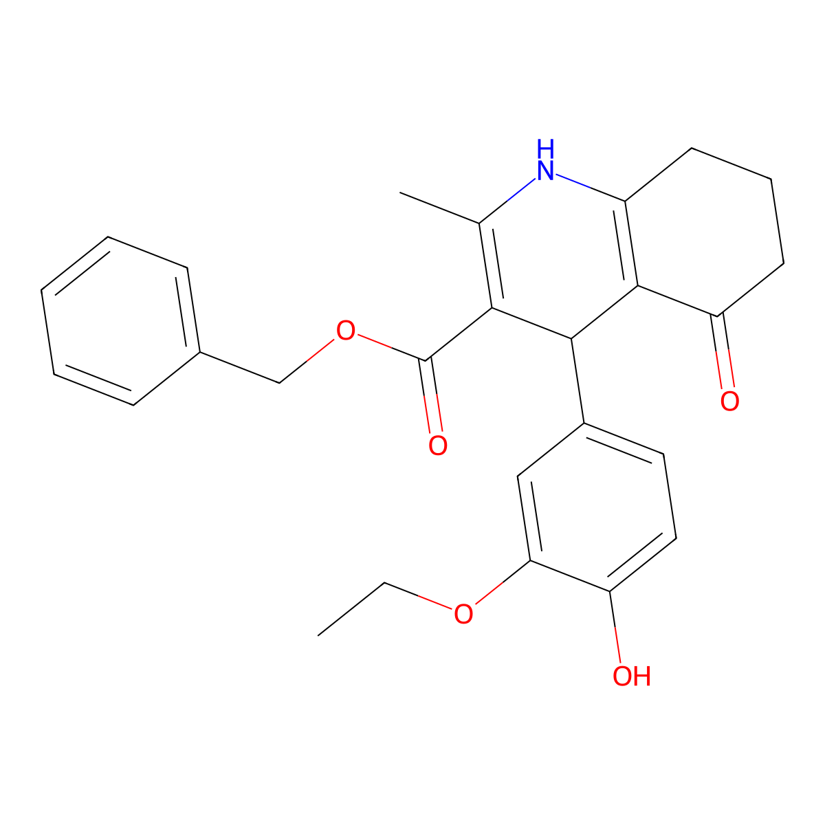 Benzyl 4-(3-ethoxy-4-hydroxyphenyl)-2-methyl-5-oxo-1,4,5,6,7,8-hexahydroquinoline-3-carboxylate molecular structure, CAS 299946-14-8