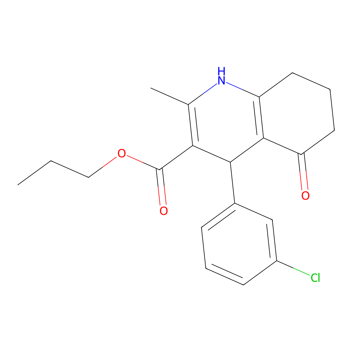 propyl 4-(3-chlorophenyl)-2-methyl-5-oxo-4,6,7,8-tetrahydro-1H-quinoline-3-carboxylate molecular structure, CAS 299946-35-3