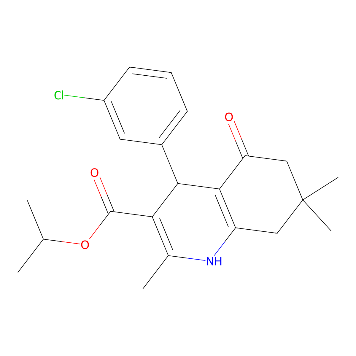 Propan-2-yl 4-(3-chlorophenyl)-2,7,7-trimethyl-5-oxo-1,4,5,6,7,8-hexahydroquinoline-3-carboxylate molecular structure, CAS 299946-39-7
