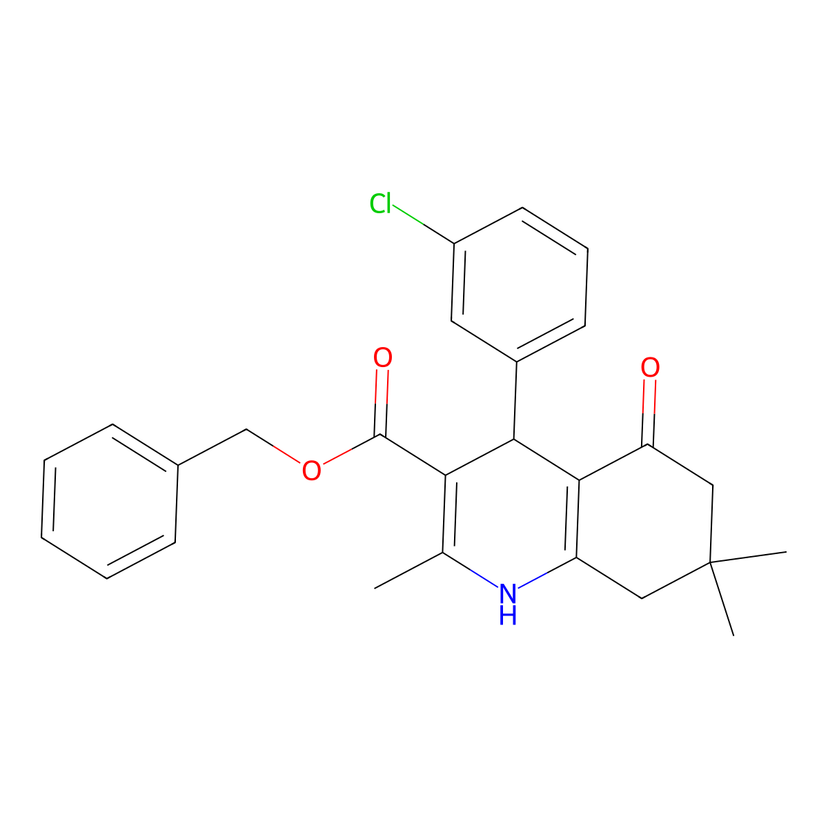 Benzyl 4-(3-chlorophenyl)-2,7,7-trimethyl-5-oxo-1,4,5,6,7,8-hexahydroquinoline-3-carboxylate molecular structure, CAS 299946-54-6