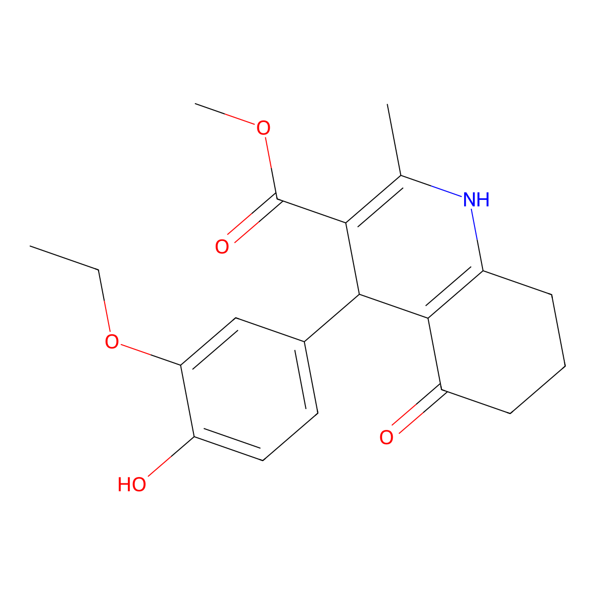 Methyl 4-(3-ethoxy-4-hydroxyphenyl)-2-methyl-5-oxo-1,4,5,6,7,8-hexahydroquinoline-3-carboxylate molecular structure, CAS 299946-60-4