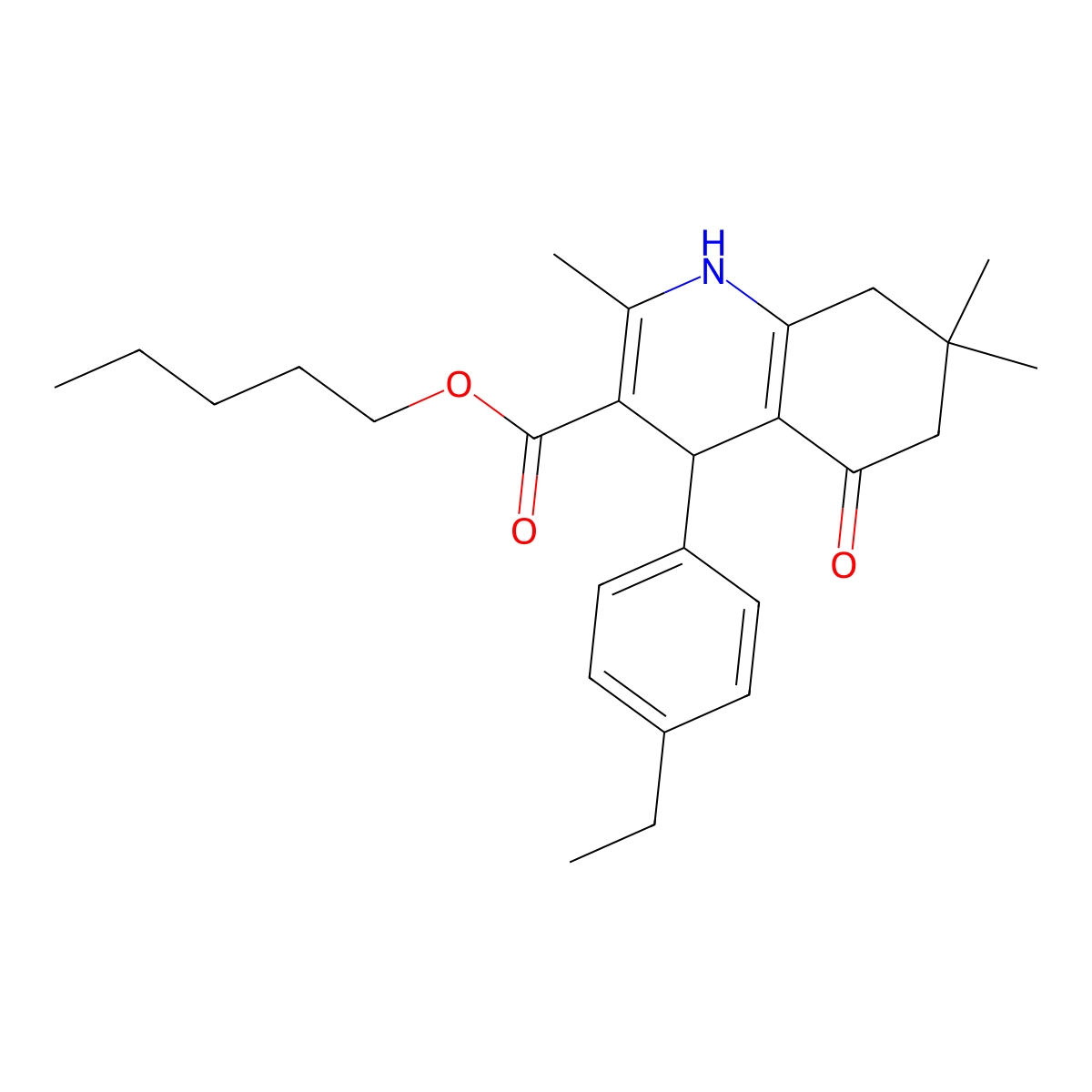 Pentyl 4-(4-ethylphenyl)-2,7,7-trimethyl-5-oxo-1,4,5,6,7,8-hexahydroquinoline-3-carboxylate molecular structure, CAS 299946-64-8
