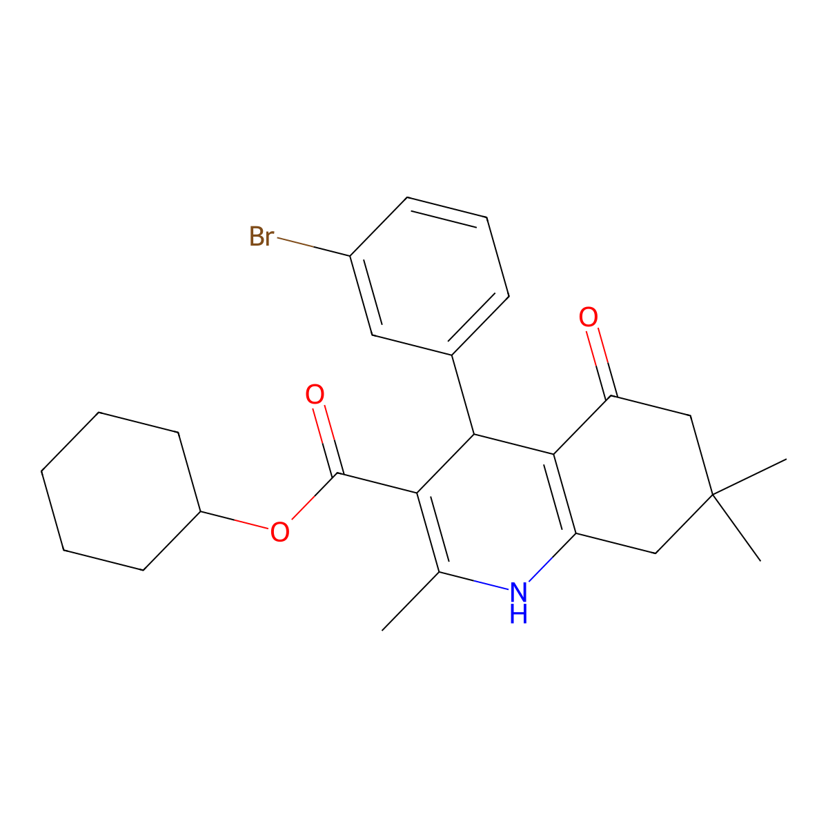 Cyclohexyl 4-(3-bromophenyl)-2,7,7-trimethyl-5-oxo-1,4,5,6,7,8-hexahydroquinoline-3-carboxylate molecular structure, CAS 299946-68-2
