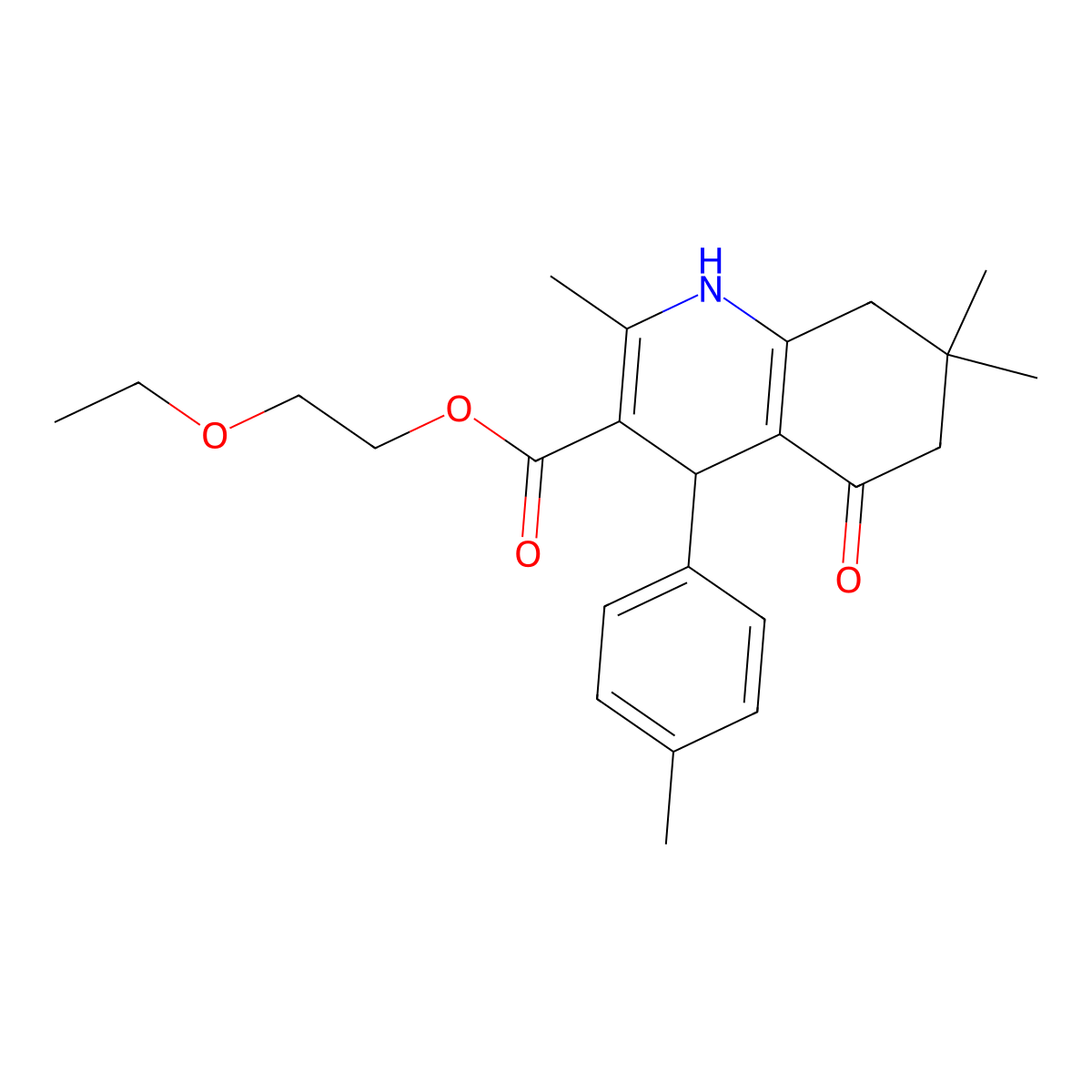 2-Ethoxyethyl 2,7,7-trimethyl-4-(4-methylphenyl)-5-oxo-1,4,6,8-tetrahydroquinoline-3-carboxylate molecular structure, CAS 299946-75-1