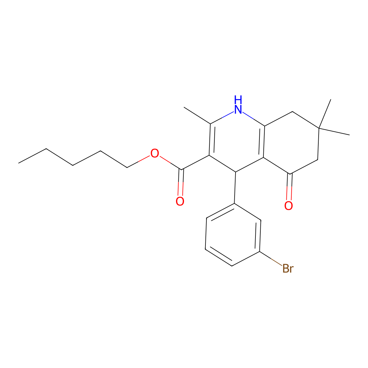 Pentyl 4-(3-bromophenyl)-2,7,7-trimethyl-5-oxo-1,4,5,6,7,8-hexahydroquinoline-3-carboxylate molecular structure, CAS 299946-79-5