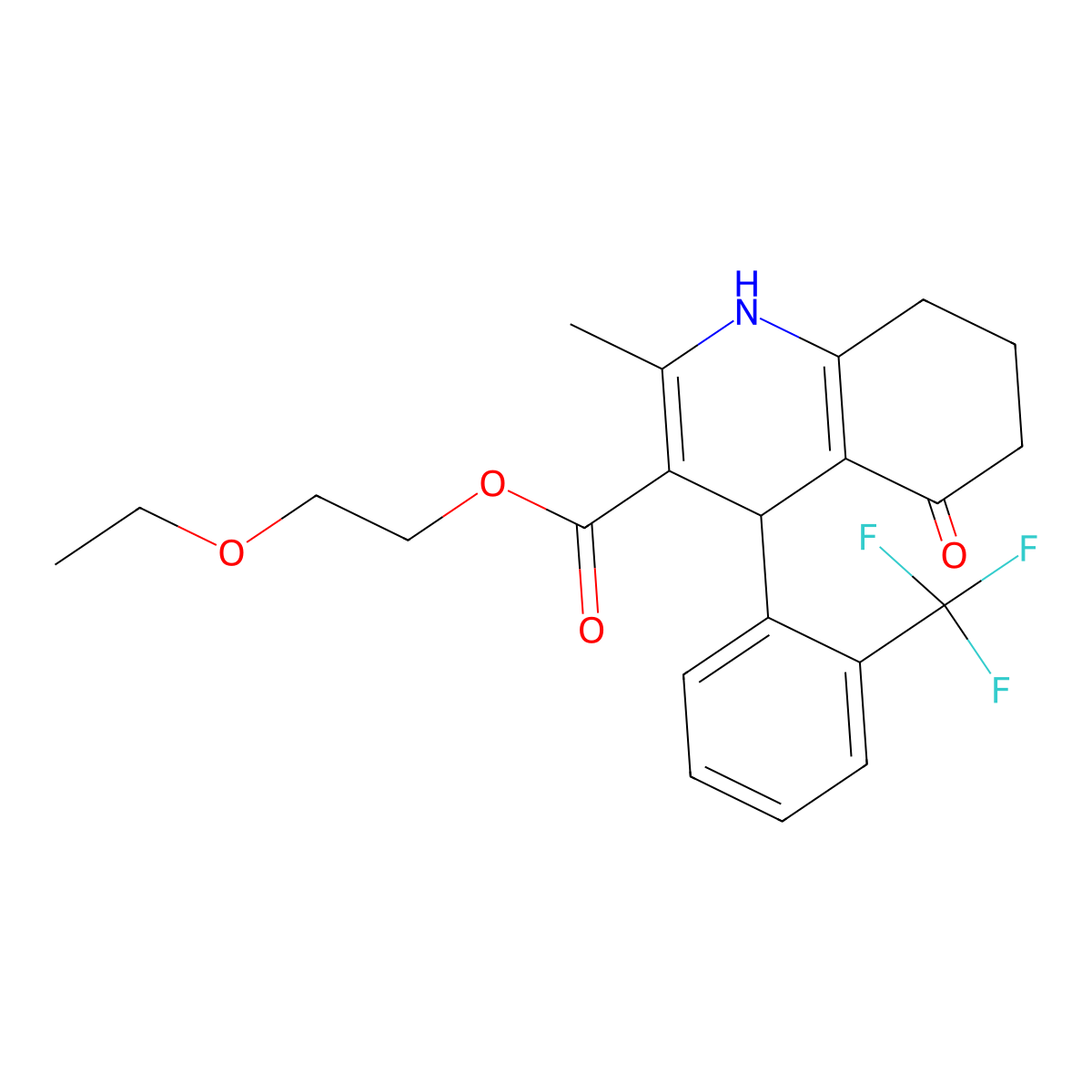 2-Ethoxyethyl 2-methyl-5-oxo-4-[2-(trifluoromethyl)phenyl]-1,4,5,6,7,8-hexahydroquinoline-3-carboxylate molecular structure, CAS 299946-83-1
