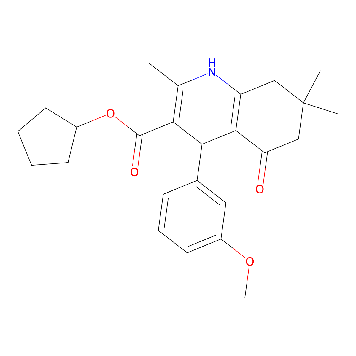 Cyclopentyl 4-(3-methoxyphenyl)-2,7,7-trimethyl-5-oxo-1,4,6,8-tetrahydroquinoline-3-carboxylate molecular structure, CAS 299946-89-7