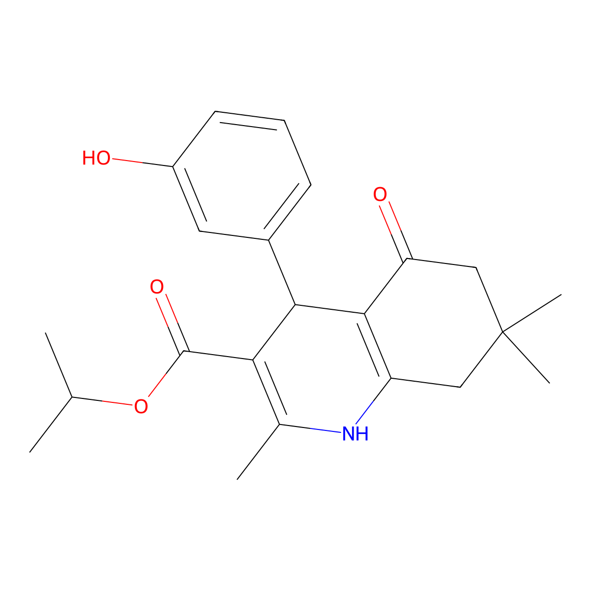 Propan-2-yl 4-(3-hydroxyphenyl)-2,7,7-trimethyl-5-oxo-1,4,6,8-tetrahydroquinoline-3-carboxylate molecular structure, CAS 299946-93-3