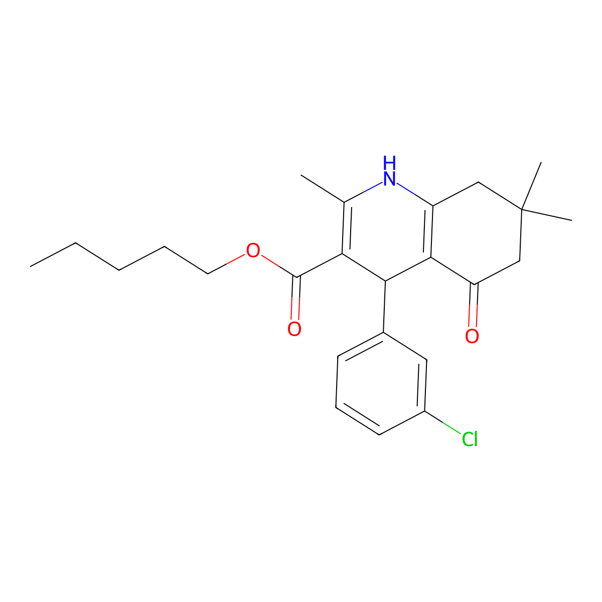 Pentyl 4-(3-chlorophenyl)-2,7,7-trimethyl-5-oxo-1,4,5,6,7,8-hexahydroquinoline-3-carboxylate molecular structure, CAS 299946-95-5