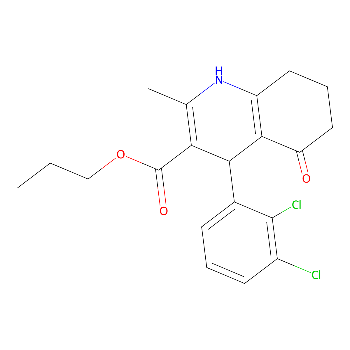 Propyl 4-(2,3-dichlorophenyl)-2-methyl-5-oxo-1,4,5,6,7,8-hexahydroquinoline-3-carboxylate molecular structure, CAS 299946-96-6