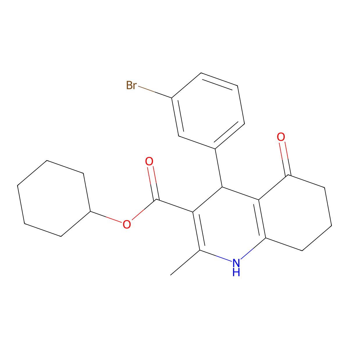 Cyclohexyl 4-(3-bromophenyl)-2-methyl-5-oxo-1,4,5,6,7,8-hexahydroquinoline-3-carboxylate molecular structure, CAS 299947-24-3