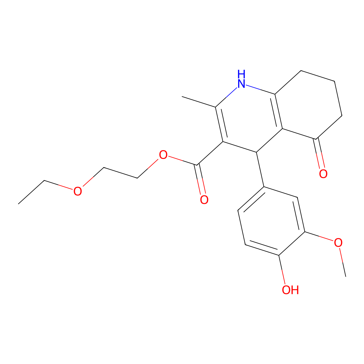 2-Ethoxyethyl 4-(4-hydroxy-3-methoxyphenyl)-2-methyl-5-oxo-1,4,5,6,7,8-hexahydroquinoline-3-carboxylate molecular structure, CAS 299947-34-5