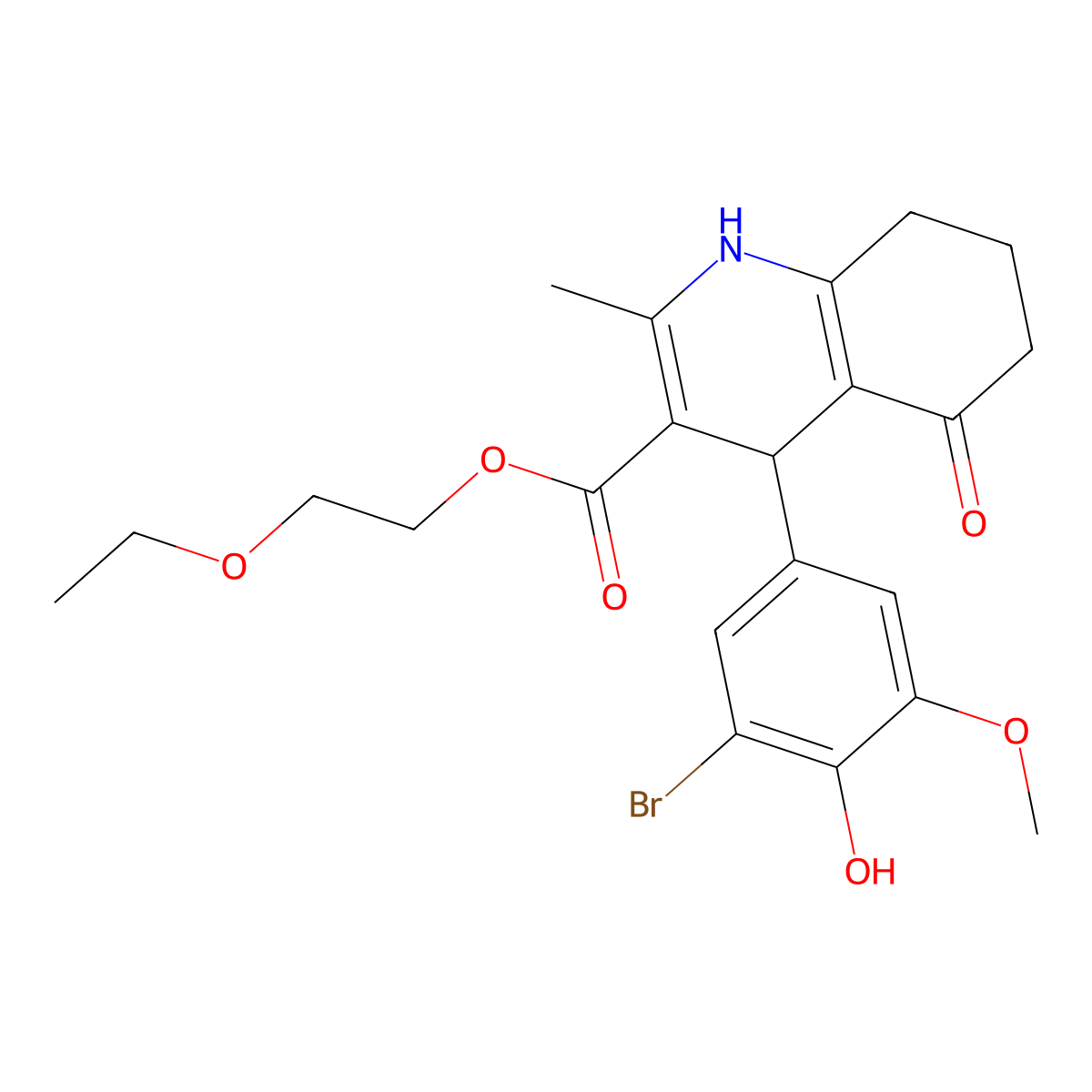 2-ethoxyethyl 4-(3-bromo-4-hydroxy-5-methoxyphenyl)-2-methyl-5-oxo-4,6,7,8-tetrahydro-1H-quinoline-3-carboxylate molecular structure, CAS 299947-48-1