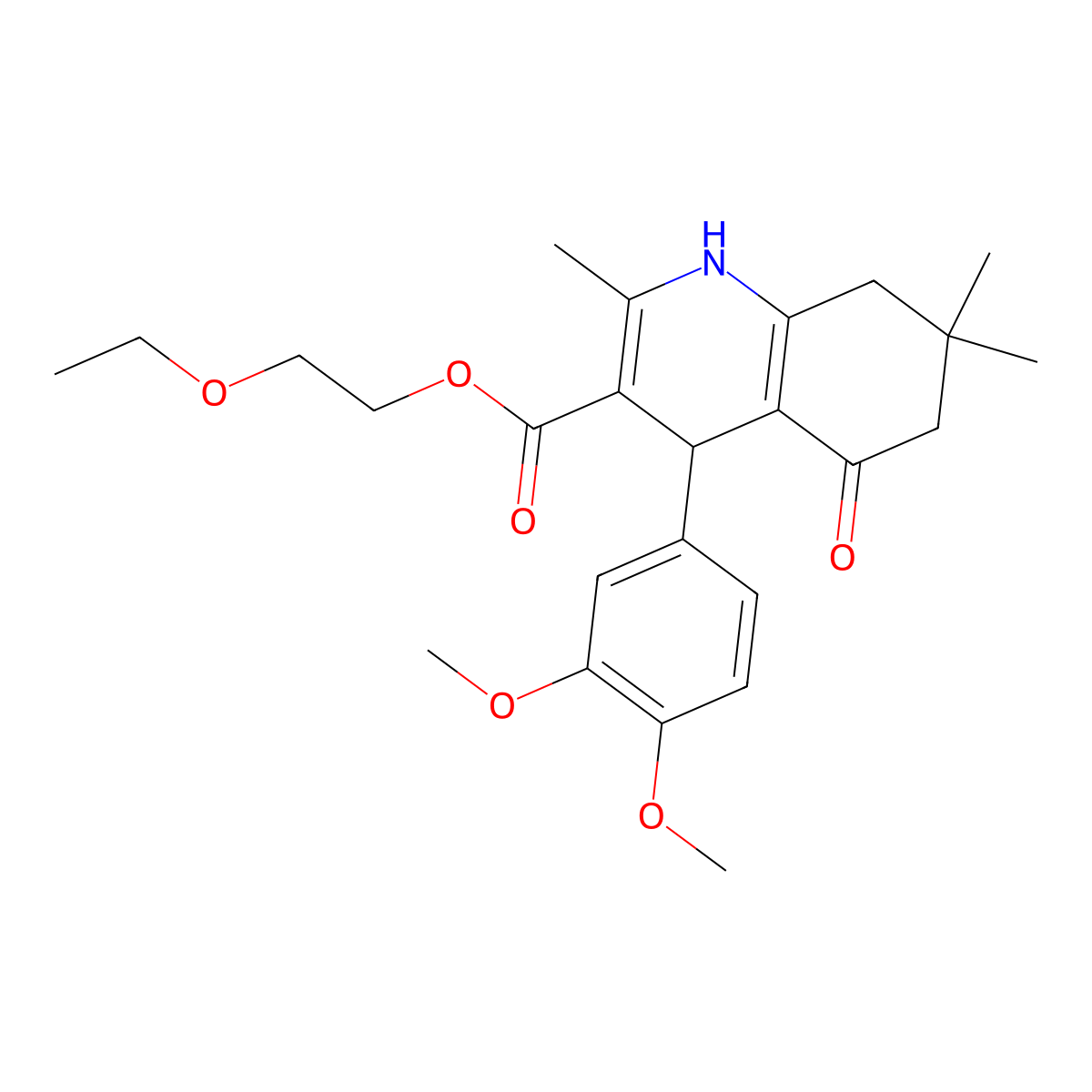 2-Ethoxyethyl 4-(3,4-dimethoxyphenyl)-2,7,7-trimethyl-5-oxo-1,4,5,6,7,8-hexahydroquinoline-3-carboxylate molecular structure, CAS 299947-53-8