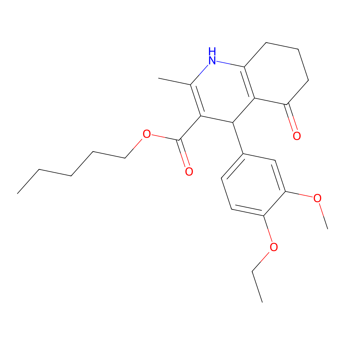 Pentyl 4-(4-ethoxy-3-methoxyphenyl)-2-methyl-5-oxo-1,4,5,6,7,8-hexahydroquinoline-3-carboxylate molecular structure, CAS 299947-55-0