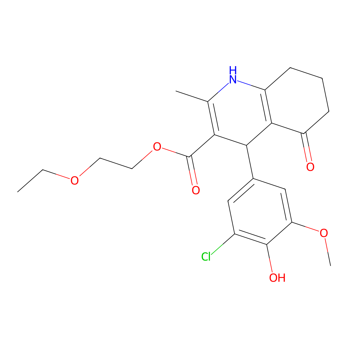 2-Ethoxyethyl 4-(3-chloro-4-hydroxy-5-methoxyphenyl)-2-methyl-5-oxo-1,4,5,6,7,8-hexahydroquinoline-3-carboxylate molecular structure, CAS 299947-58-3