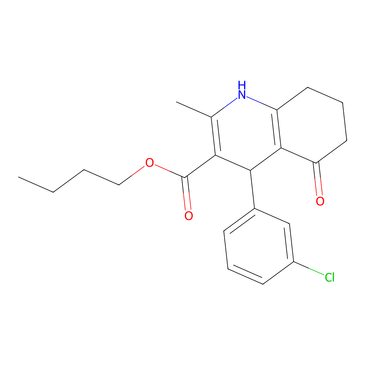 Butyl 4-(3-chlorophenyl)-2-methyl-5-oxo-1,4,5,6,7,8-hexahydroquinoline-3-carboxylate molecular structure, CAS 299947-61-8