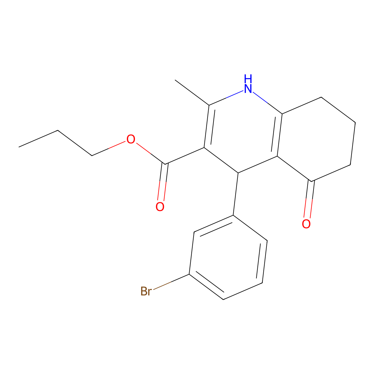 Propyl 4-(3-bromophenyl)-2-methyl-5-oxo-1,4,5,6,7,8-hexahydroquinoline-3-carboxylate molecular structure, CAS 299947-62-9