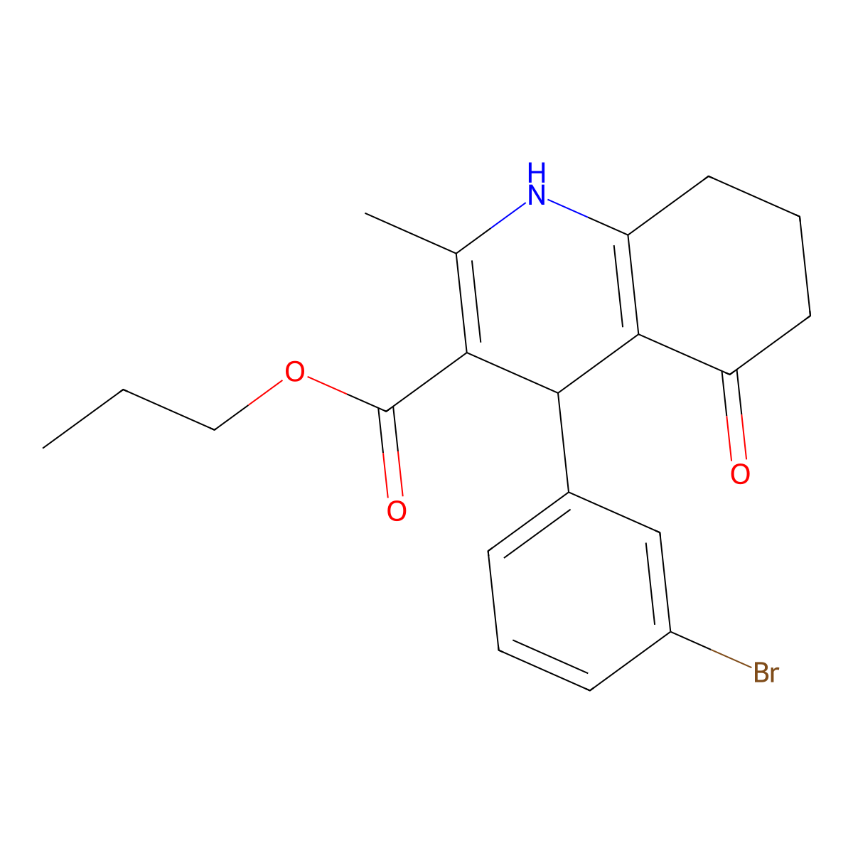 Propyl 4-(3-bromophenyl)-2-methyl-5-oxo-1,4,5,6,7,8-hexahydroquinoline-3-carboxylate molecular structure, CAS 299947-62-9
