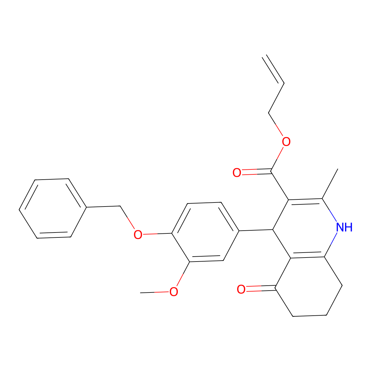 prop-2-enyl 4-(3-methoxy-4-phenylmethoxyphenyl)-2-methyl-5-oxo-4,6,7,8-tetrahydro-1H-quinoline-3-carboxylate molecular structure, CAS 299947-63-0