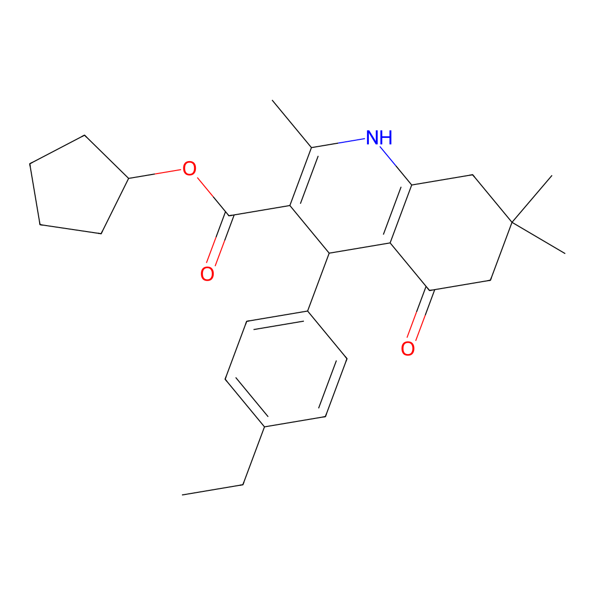 Cyclopentyl 4-(4-ethylphenyl)-2,7,7-trimethyl-5-oxo-1,4,5,6,7,8-hexahydroquinoline-3-carboxylate molecular structure, CAS 299947-69-6