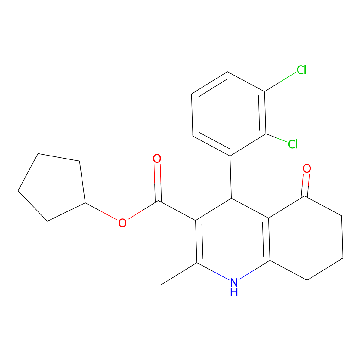 Cyclopentyl 4-(2,3-dichlorophenyl)-2-methyl-5-oxo-1,4,5,6,7,8-hexahydroquinoline-3-carboxylate molecular structure, CAS 299947-73-2
