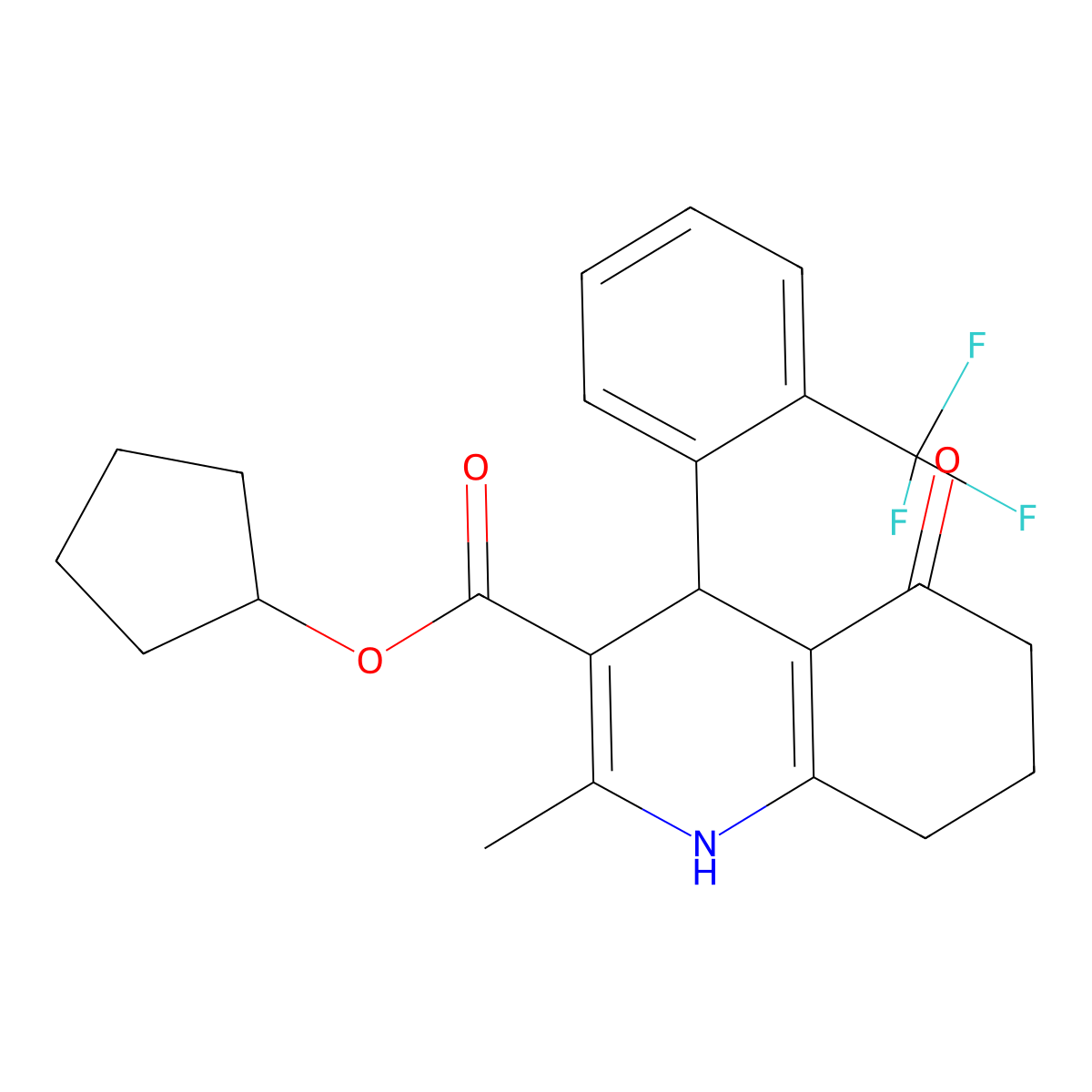 cyclopentyl 2-methyl-5-oxo-4-[2-(trifluoromethyl)phenyl]-4,6,7,8-tetrahydro-1H-quinoline-3-carboxylate molecular structure, CAS 299947-74-3