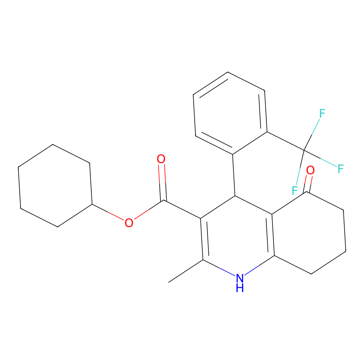 Cyclohexyl 2-methyl-5-oxo-4-[2-(trifluoromethyl)phenyl]-1,4,5,6,7,8-hexahydroquinoline-3-carboxylate molecular structure, CAS 299947-75-4