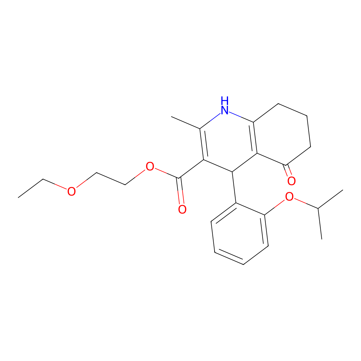 2-ethoxyethyl 2-methyl-5-oxo-4-(2-propan-2-yloxyphenyl)-4,6,7,8-tetrahydro-1H-quinoline-3-carboxylate molecular structure, CAS 299947-77-6