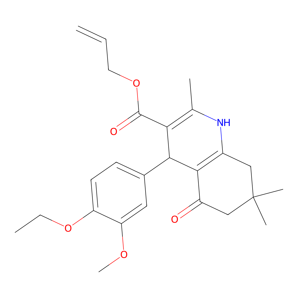 Prop-2-enyl 4-(4-ethoxy-3-methoxyphenyl)-2,7,7-trimethyl-5-oxo-1,4,6,8-tetrahydroquinoline-3-carboxylate molecular structure, CAS 299947-79-8