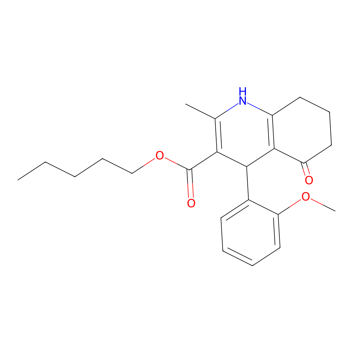 Pentyl 4-(2-methoxyphenyl)-2-methyl-5-oxo-1,4,5,6,7,8-hexahydroquinoline-3-carboxylate molecular structure, CAS 299947-92-5
