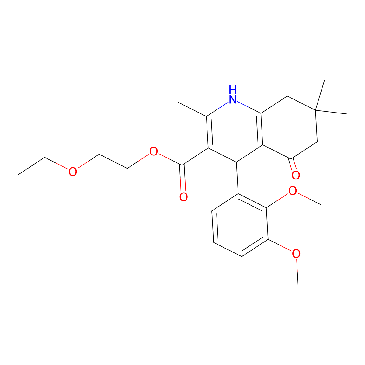 2-Ethoxyethyl 4-(2,3-dimethoxyphenyl)-2,7,7-trimethyl-5-oxo-1,4,5,6,7,8-hexahydroquinoline-3-carboxylate molecular structure, CAS 299948-01-9
