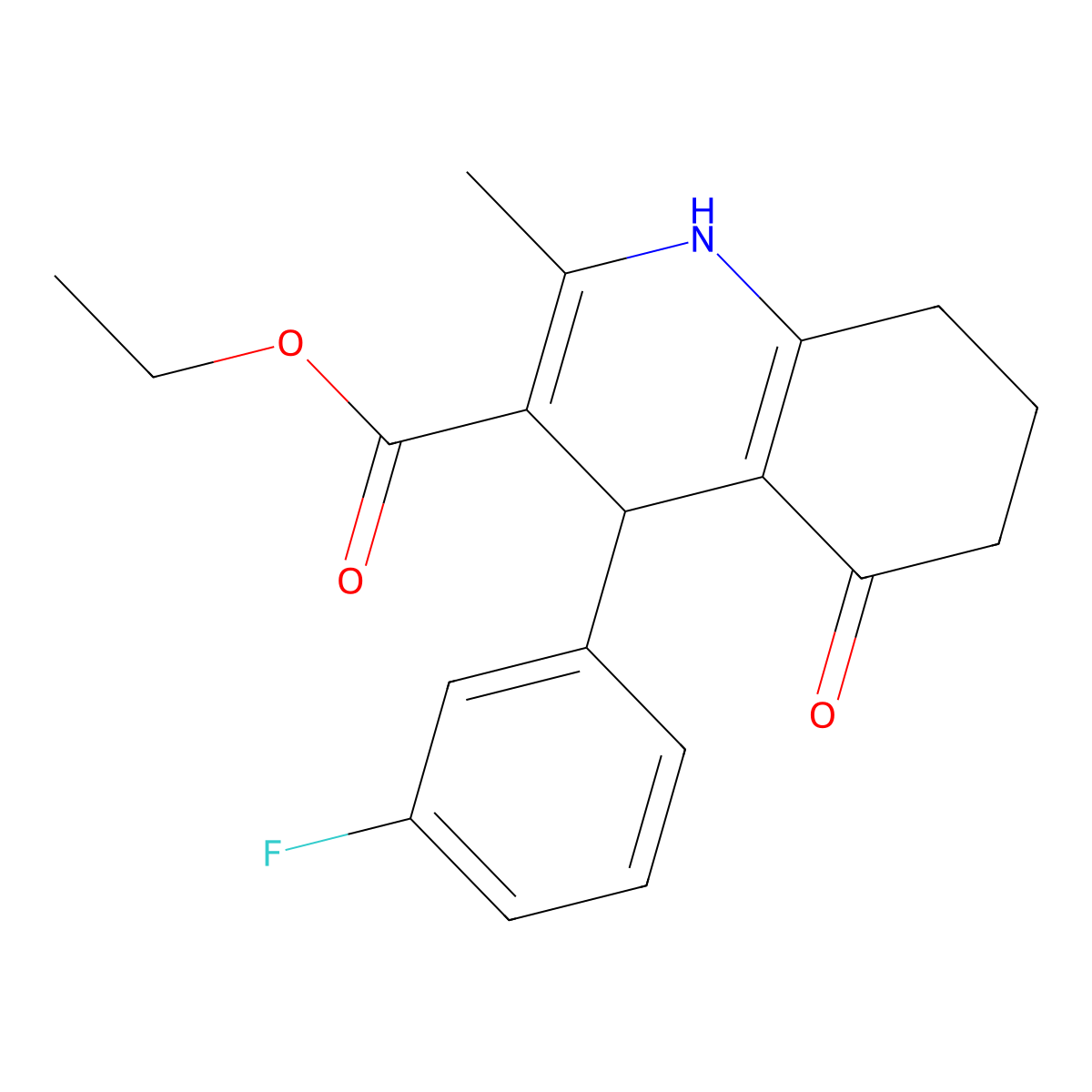 Ethyl 4-(3-fluorophenyl)-2-methyl-5-oxo-1,4,5,6,7,8-hexahydroquinoline-3-carboxylate molecular structure, CAS 299948-06-4