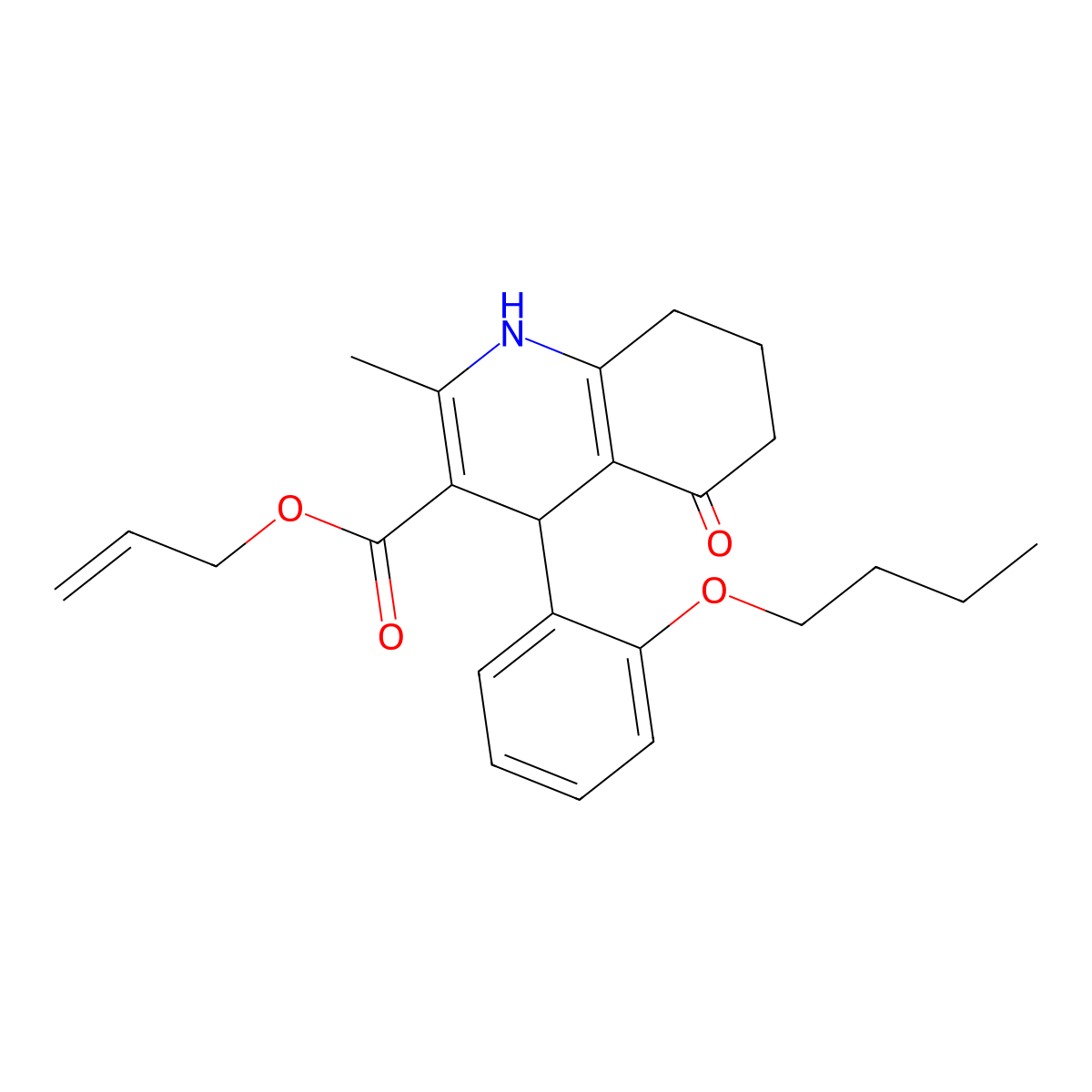 Allyl 4-(2-butoxyphenyl)-2-methyl-5-oxo-1,4,5,6,7,8-hexahydro-3-quinolinecarboxylate molecular structure, CAS 299948-09-7