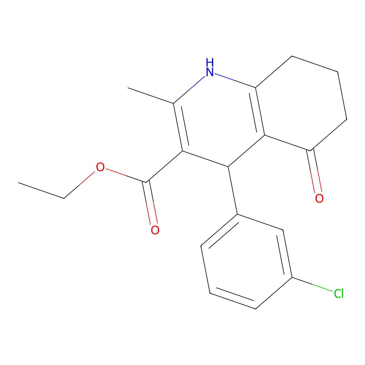 Ethyl 4-(3-chlorophenyl)-2-methyl-5-oxo-1,4,5,6,7,8-hexahydro-3-quinolinecarboxylate molecular structure, CAS 299948-10-0