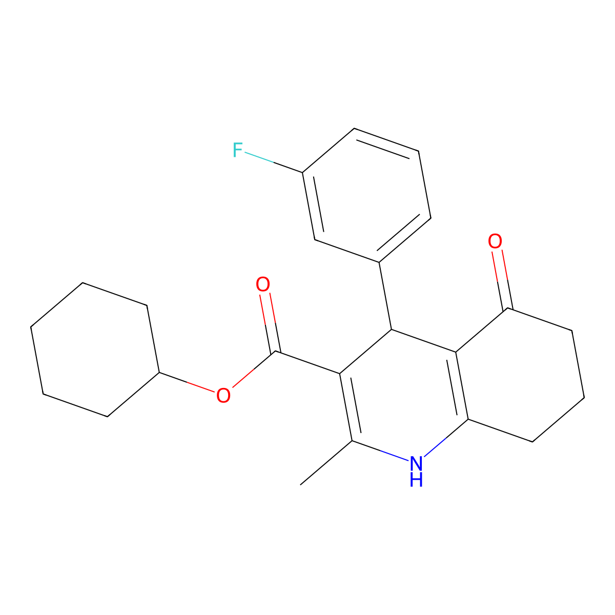 Cyclohexyl 4-(3-fluorophenyl)-2-methyl-5-oxo-1,4,5,6,7,8-hexahydroquinoline-3-carboxylate molecular structure, CAS 299948-13-3