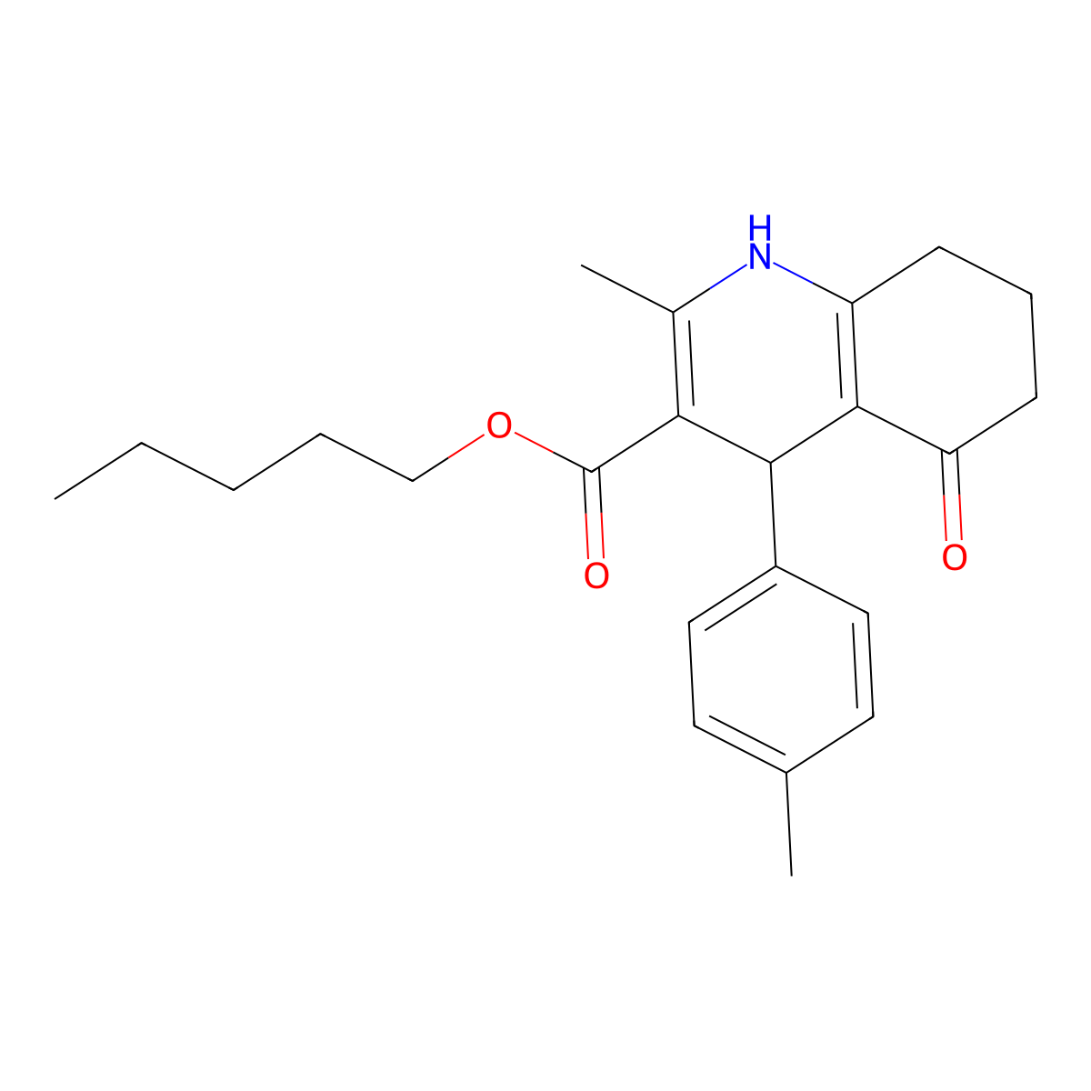 Pentyl 2-methyl-4-(4-methylphenyl)-5-oxo-1,4,5,6,7,8-hexahydroquinoline-3-carboxylate molecular structure, CAS 299948-14-4