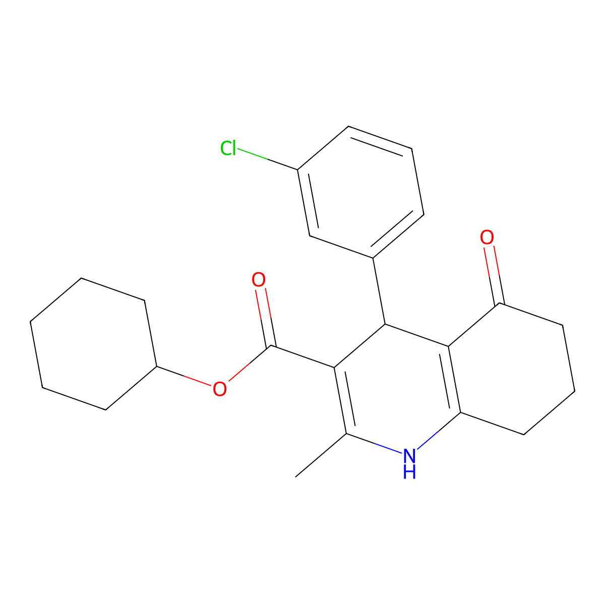 Cyclohexyl 4-(3-chlorophenyl)-2-methyl-5-oxo-1,4,5,6,7,8-hexahydroquinoline-3-carboxylate molecular structure, CAS 299948-21-3